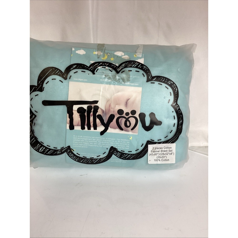 Till You Cotton Flannel Blue 3 Piece Crib Sheet Set Aqua Color New In Package